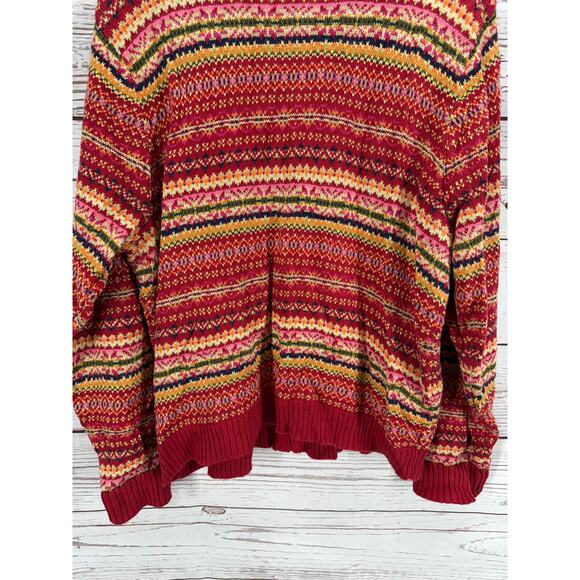 Vintage Tiara Women Red Knit Nordic Fair Isle Full Zip Sweater Size 2X - Picture 13 of 13